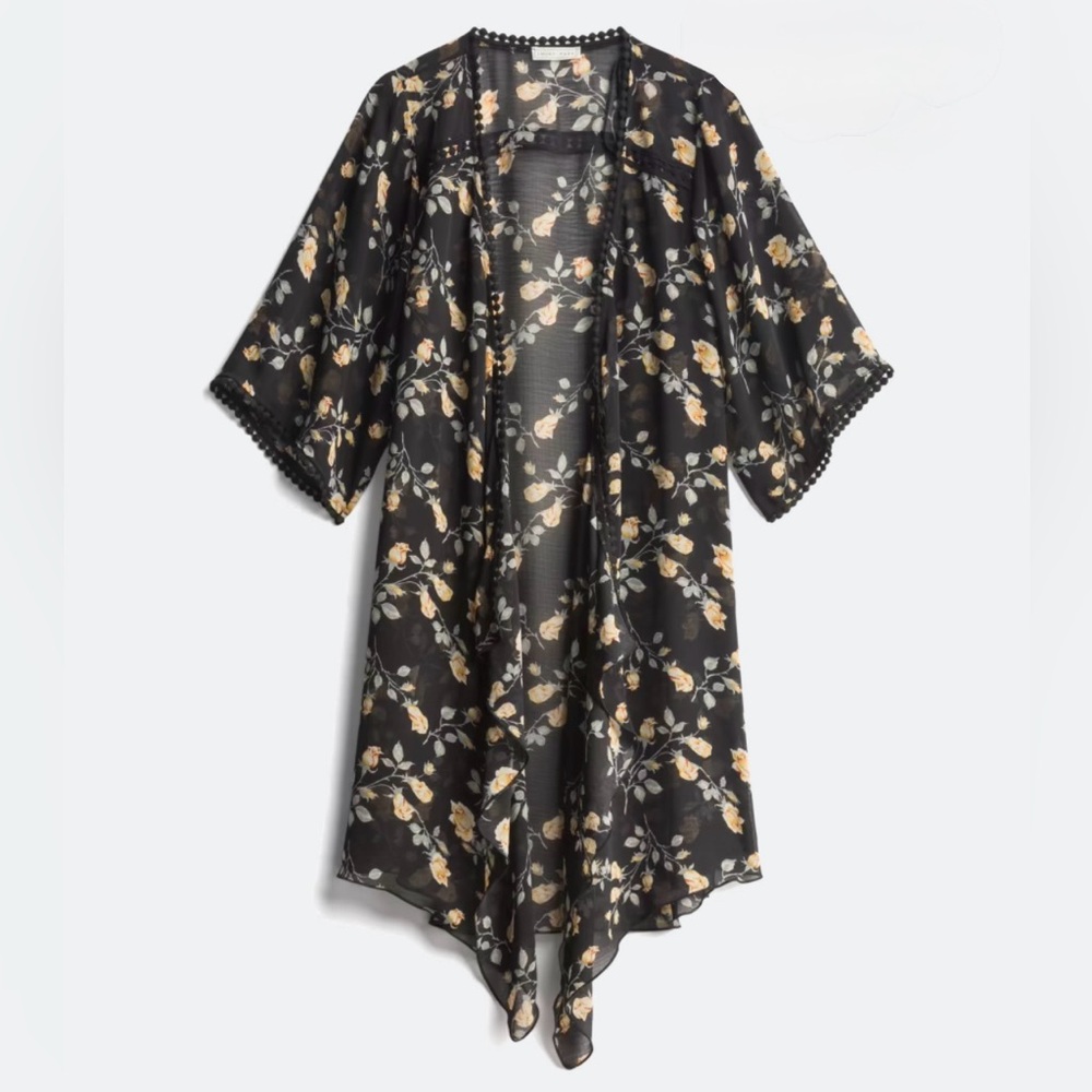 Emory Park Black Floral Kimono Coverup